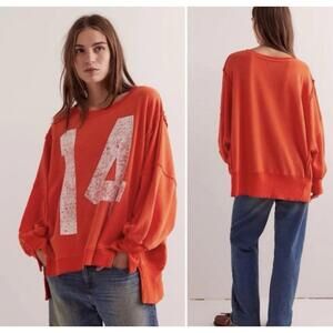 Free People Camden Graphic Pullover Sweater Size XS Orange